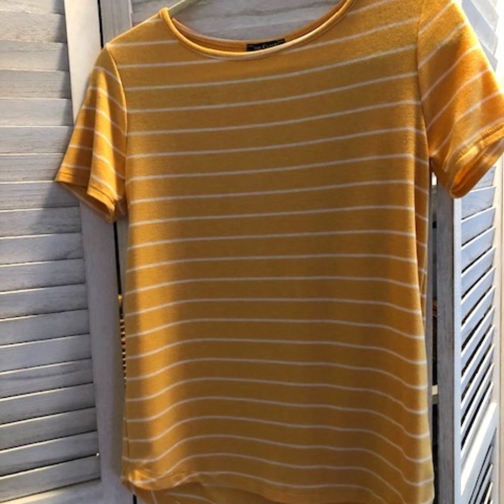 Pink Clover XS Deep Gold and Cream Striped Top with Back Buttons Stitchfix